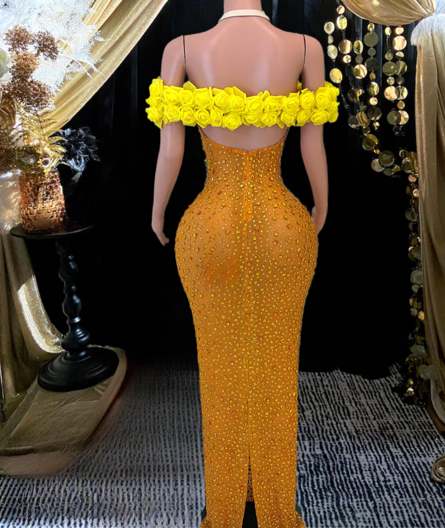 Yellow Diamante Long Dress