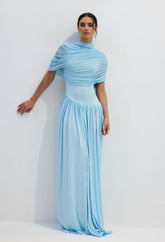 Women’s asymmetric pleated maxi dress