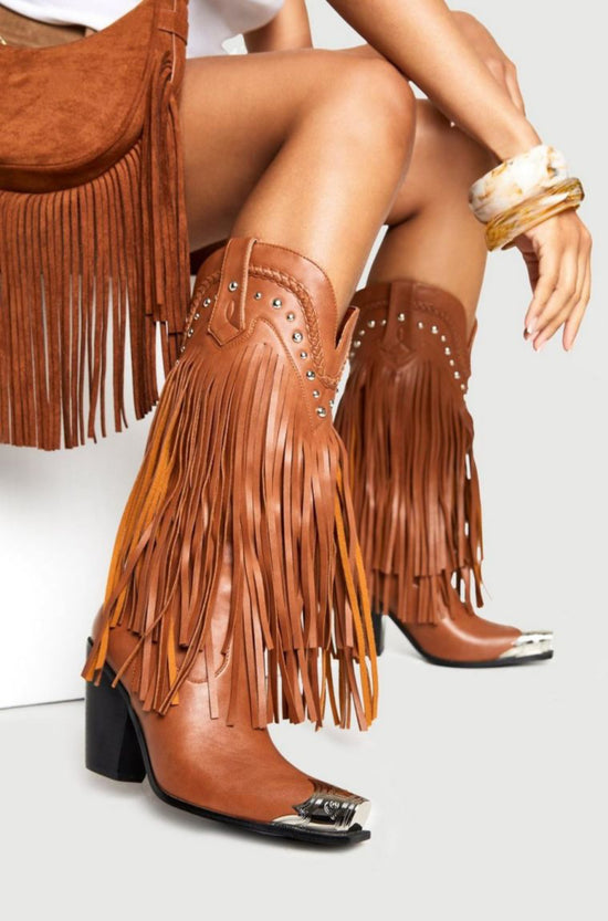 Elsie Western Stud Fringe Toe Cap Western Boots