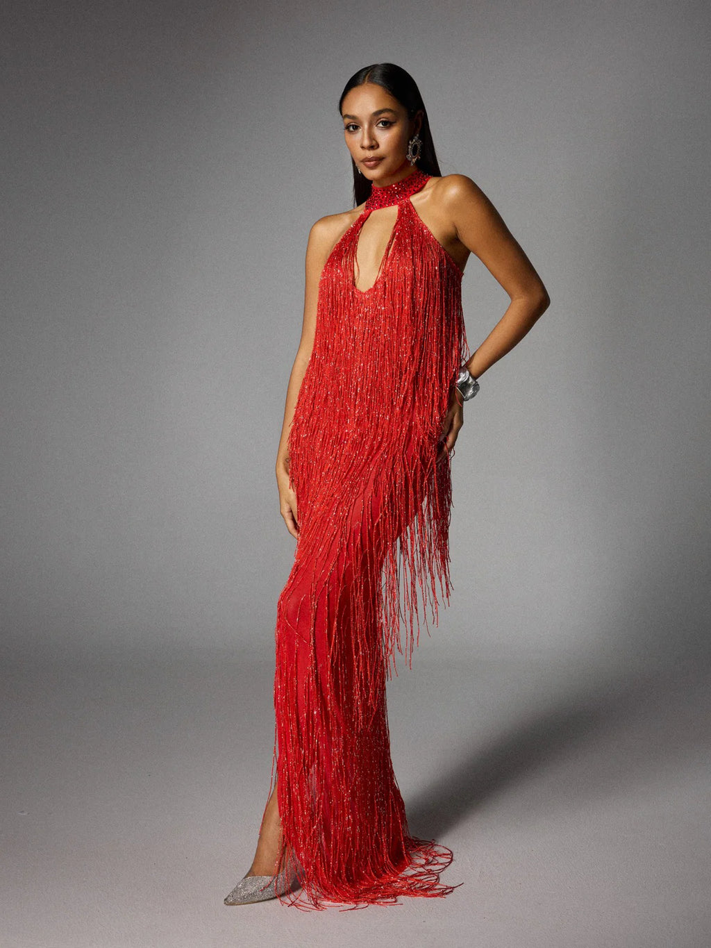 Embellished Maxi Dress in Red