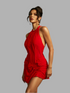 Vero halterneck ruched mini dress in red