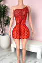 Red One-Shoulder Gemstone Mini Dress