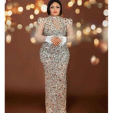 Silver Sparkly  rhinestones sequins  dress |evening prom dress| stranparant shining dress - Yembifashion 