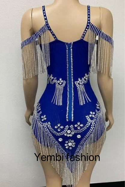 Diamante Tassel Dress - Yembifashion 