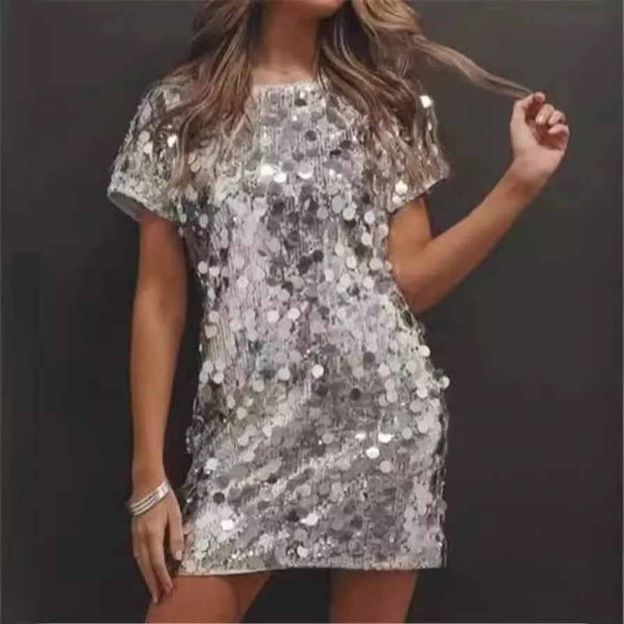 New Summer Sequined Dress Round Neck
Fashion Party High Street Hot Girl Dress - Yembifashion 