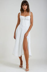 French style lace-up A-line maxi dress – elegant high waist long dress”