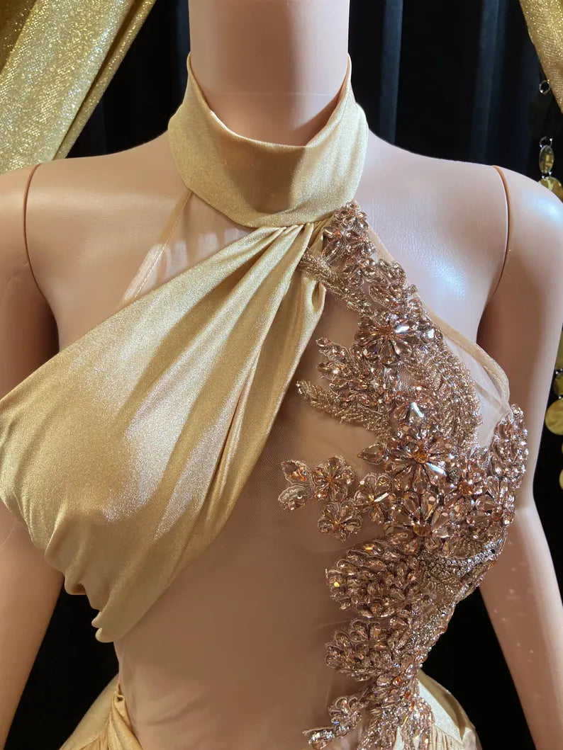 Gold Crystal Rhinestone Birthday Dress