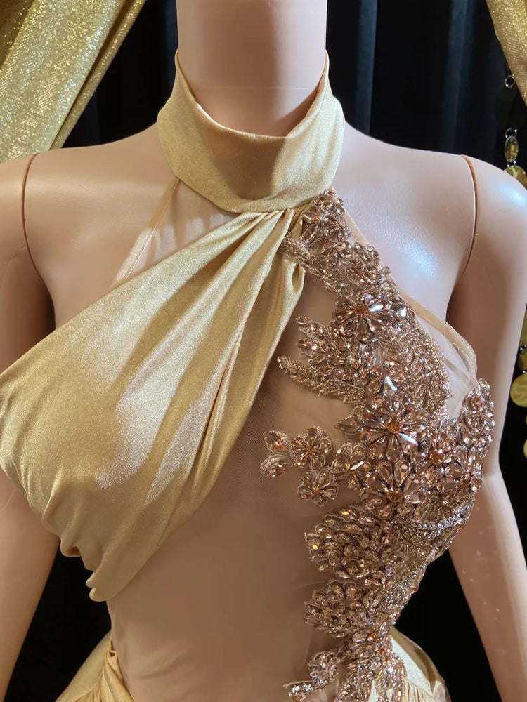 Gold Crystal Rhinestone Birthday Dress