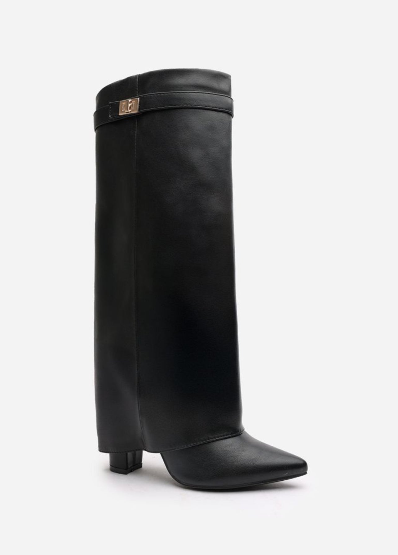 High Block Heel Boots in Black Faux Leather