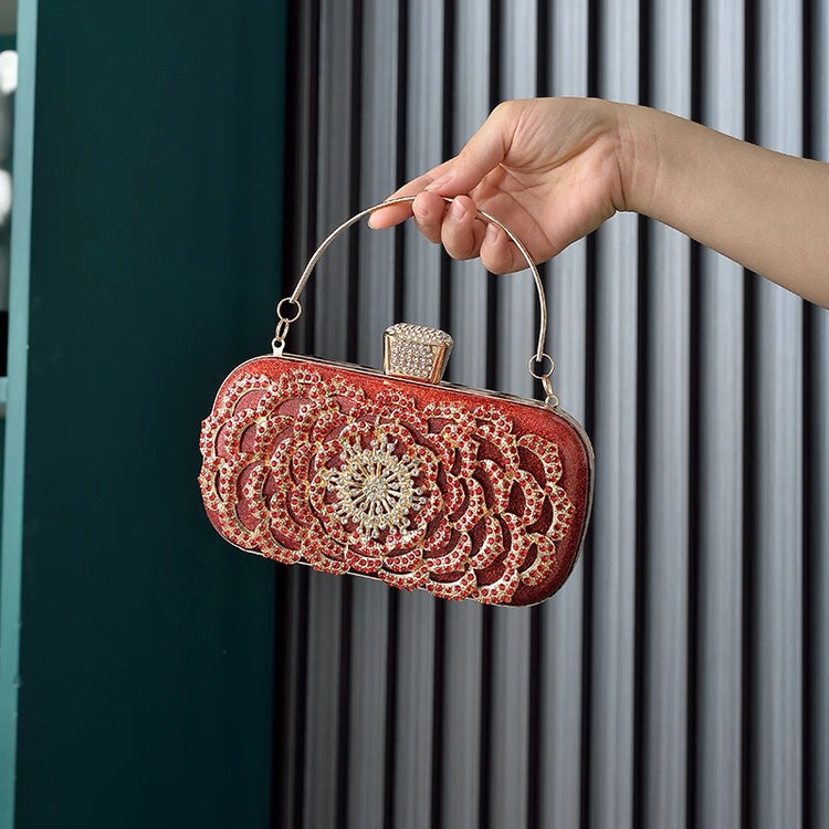 Vintage fashion metal flower luxury clutch delicacy twinkle ladies diamond evening bags - Yembifashion 