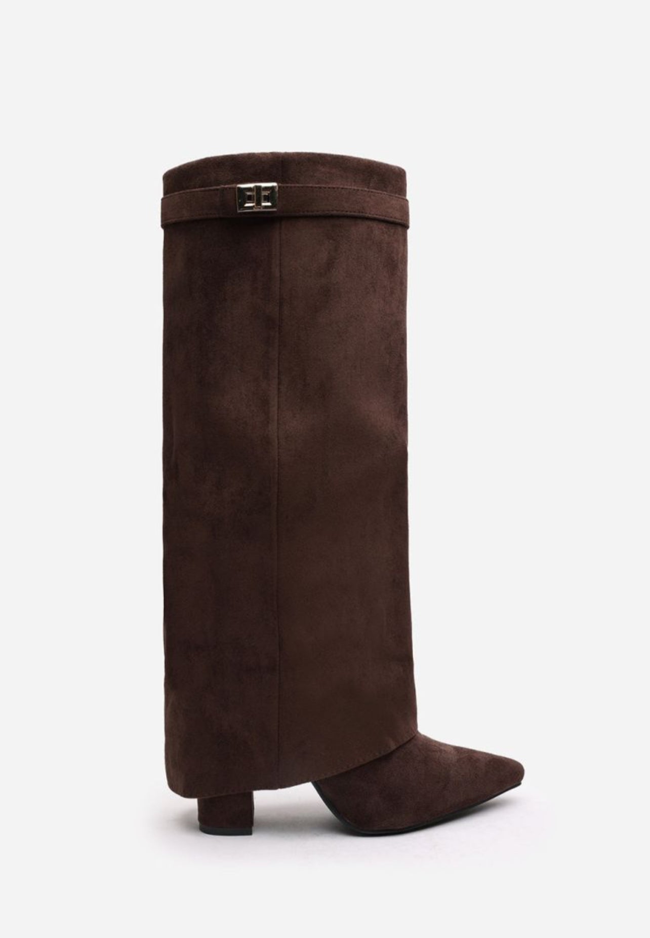 High Block Heel Boots in brown Swede Faux Leather