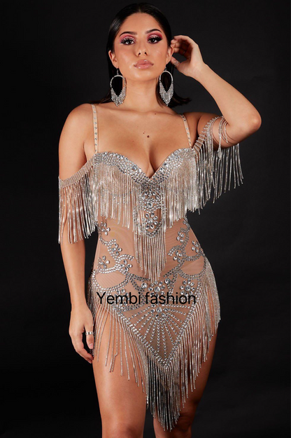 Diamante Tassel Dress - Yembifashion 