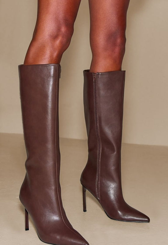 Brown Knee High Heeled Boot