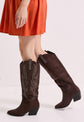 Laure Faux Suede Knee High Western Cowboy Boots in Brown