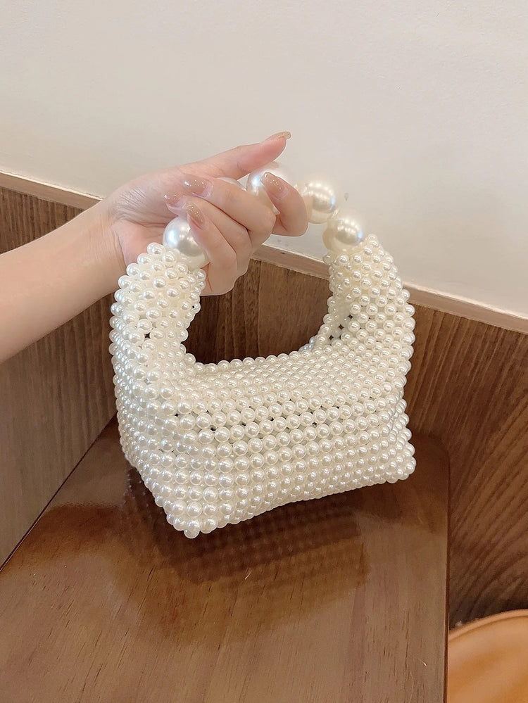 Retro Hollowed Out Fairy Pearl Bag Socialite Handmade Woven Beaded Handbag Vacation Bag - Yembifashion 