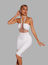 Milly halterneck crystal patchwork midi dress