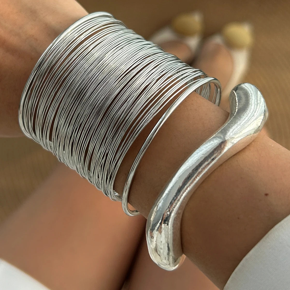 Ingemark Exaggerated Multilayer Thin Wire Open Bangle Women Trendy Punk Hip Hop Wave Cuff Bracelets Grunge Jewelry Steampunk Men