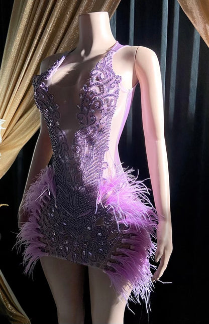 Purple Mini Dress With Rhinestone