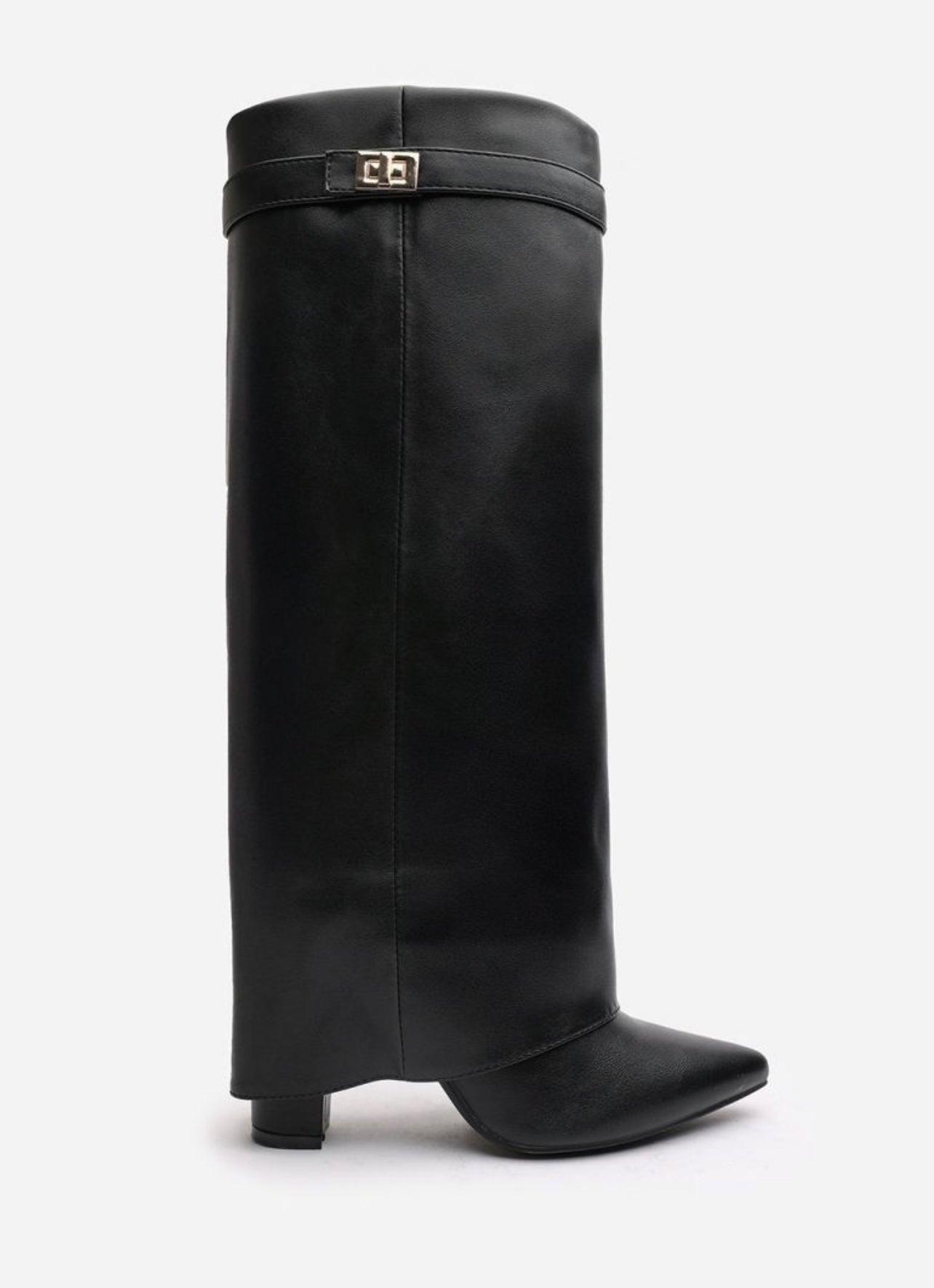 High Block Heel Boots in Black Faux Leather
