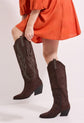 Laure Faux Suede Knee High Western Cowboy Boots in Brown