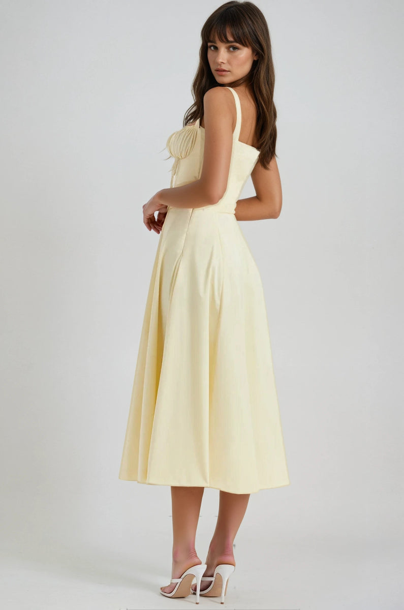 French style lace-up A-line maxi dress – elegant high waist long dress”