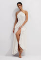 White  Asymmetry Pleated Halterneck Midi Dress