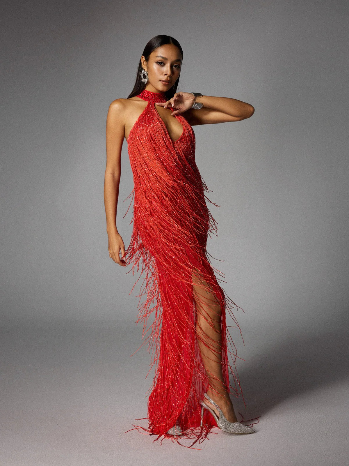 Embellished Maxi Dress in Red