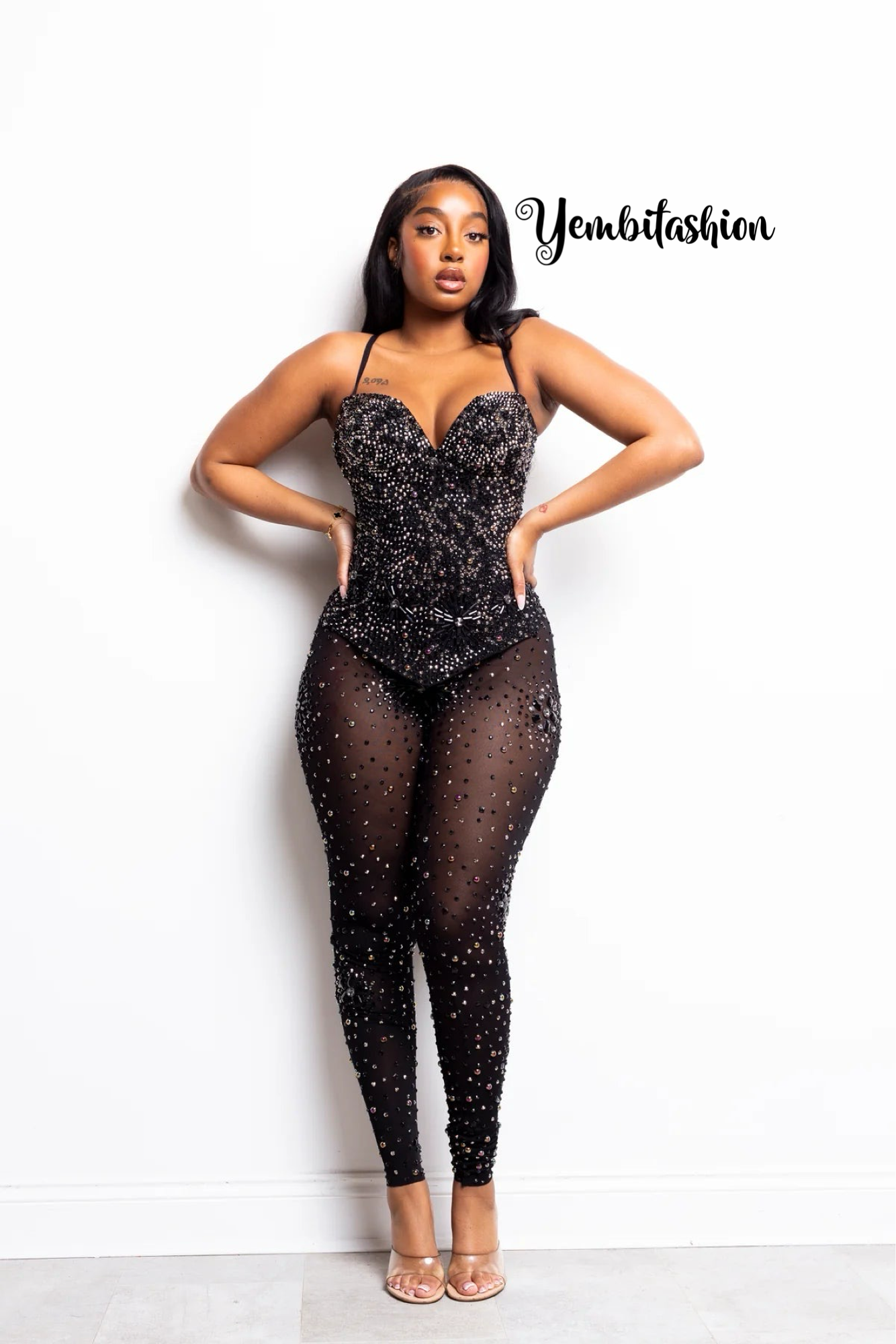 Night Club Bodysuit| black Crystal Bodysuit Costume Hot Sexy Bodysuit For Women Tummy Control Shapewear stranparant diamond dress |hamdmade - Yembifashion 
