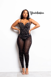 Night Club Bodysuit| black Crystal Bodysuit Costume Hot Sexy Bodysuit For Women Tummy Control Shapewear stranparant diamond dress |hamdmade - Yembifashion 