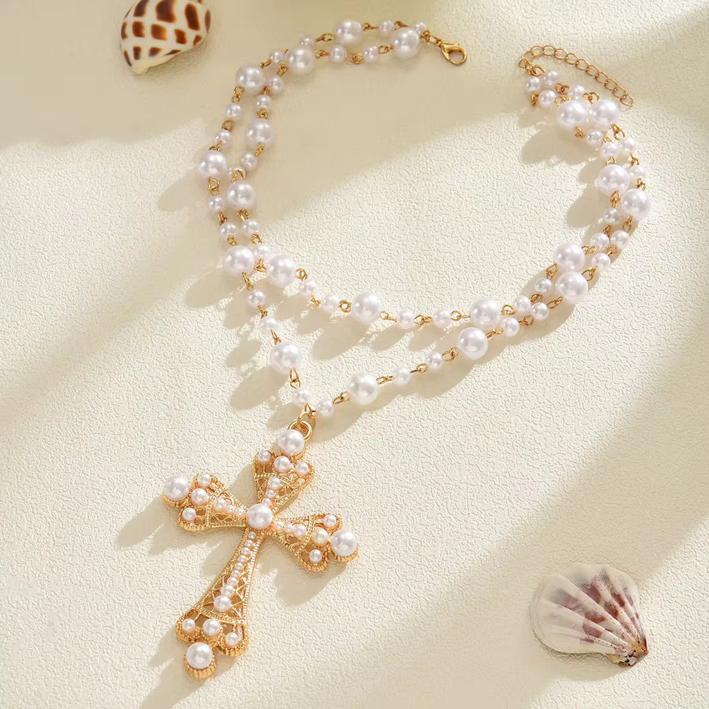 Queen Pearl Oversized Cross Necklace – Punk-Inspired