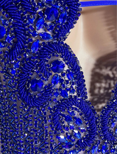 Blue Rhinestone Embellish Mini Dress - Yembifashion 