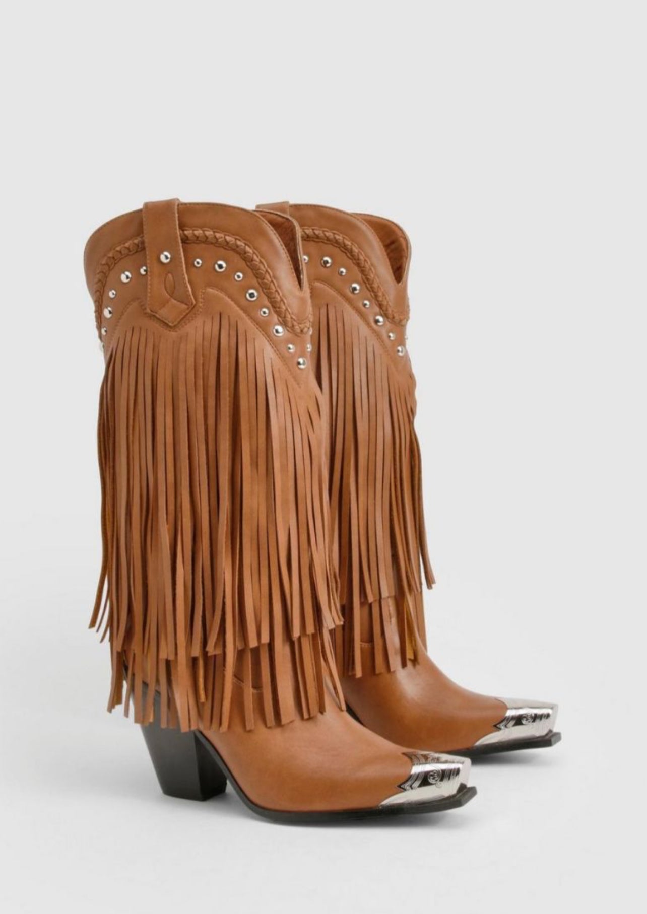 Elsie Western Stud Fringe Toe Cap Western Boots