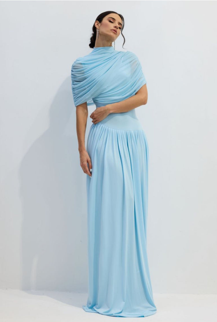 Women’s asymmetric pleated maxi dress