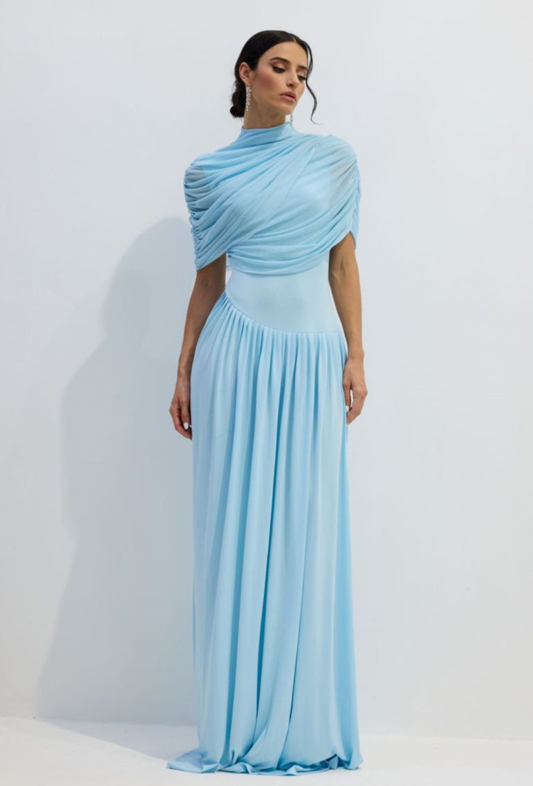 Women’s asymmetric pleated maxi dress