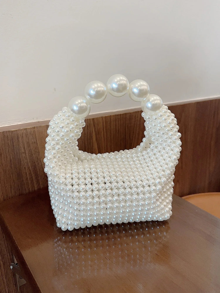 Retro Hollowed Out Fairy Pearl Bag Socialite Handmade Woven Beaded Handbag Vacation Bag - Yembifashion 