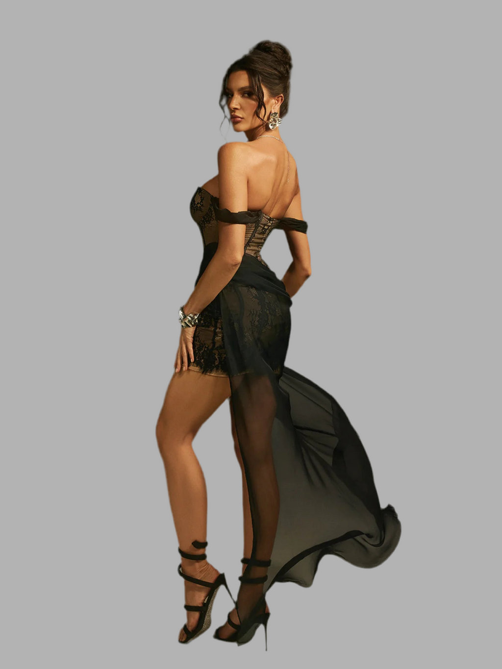 Black Lace Mesh Dress