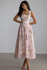 Women’s floral print pink midi dress