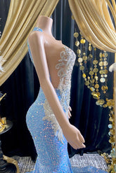 Off Shoulder Sequins Evening Dress with glitter accents, perfect for formal occasions or parties.