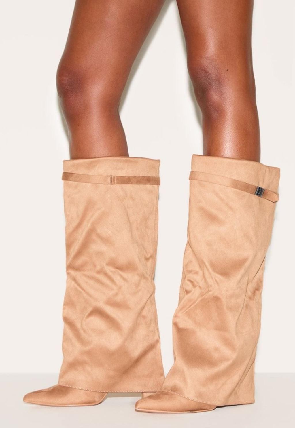 Brown Point Toe knee Block Heels Boot