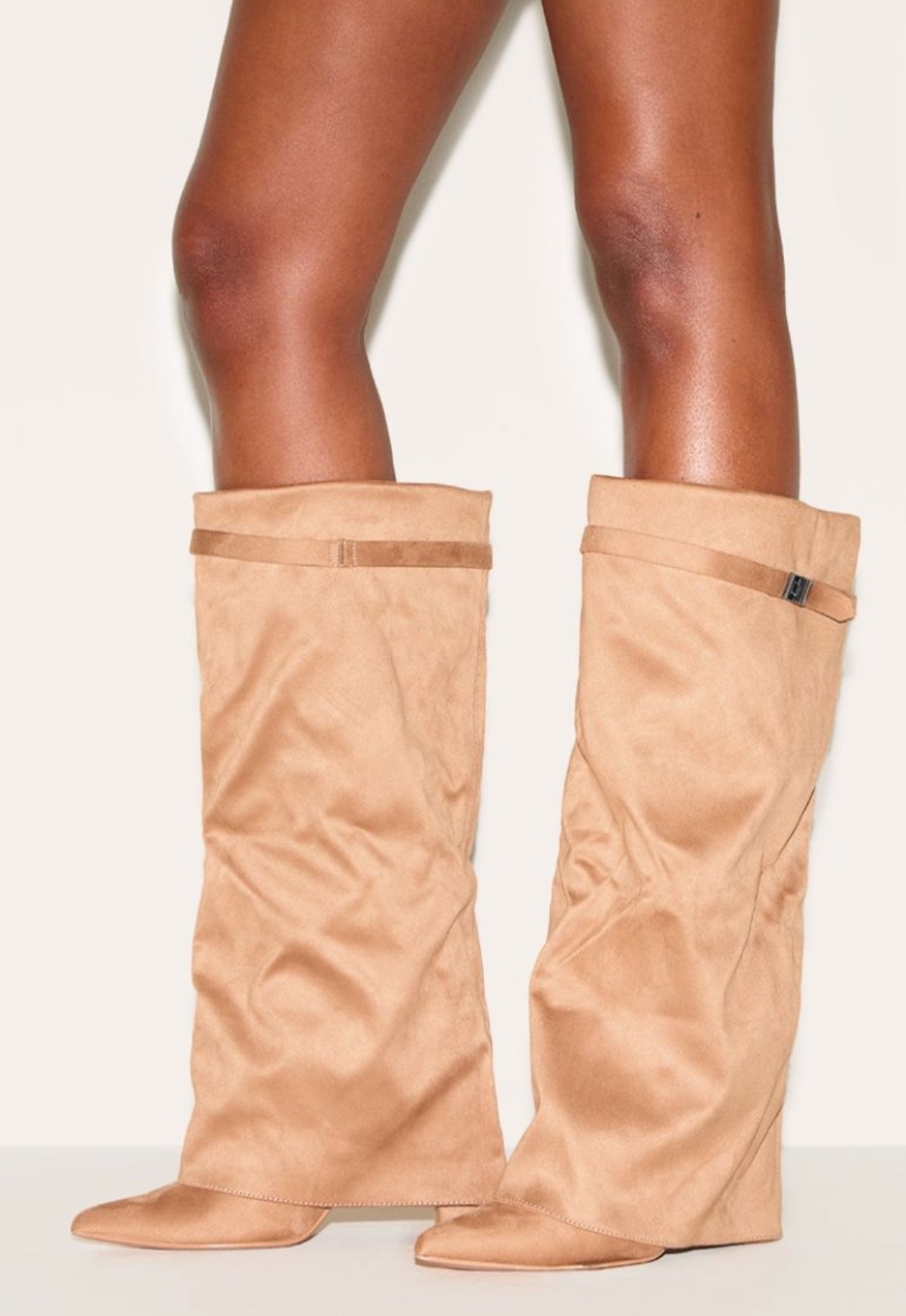 Brown Point Toe knee Block Heels Boot