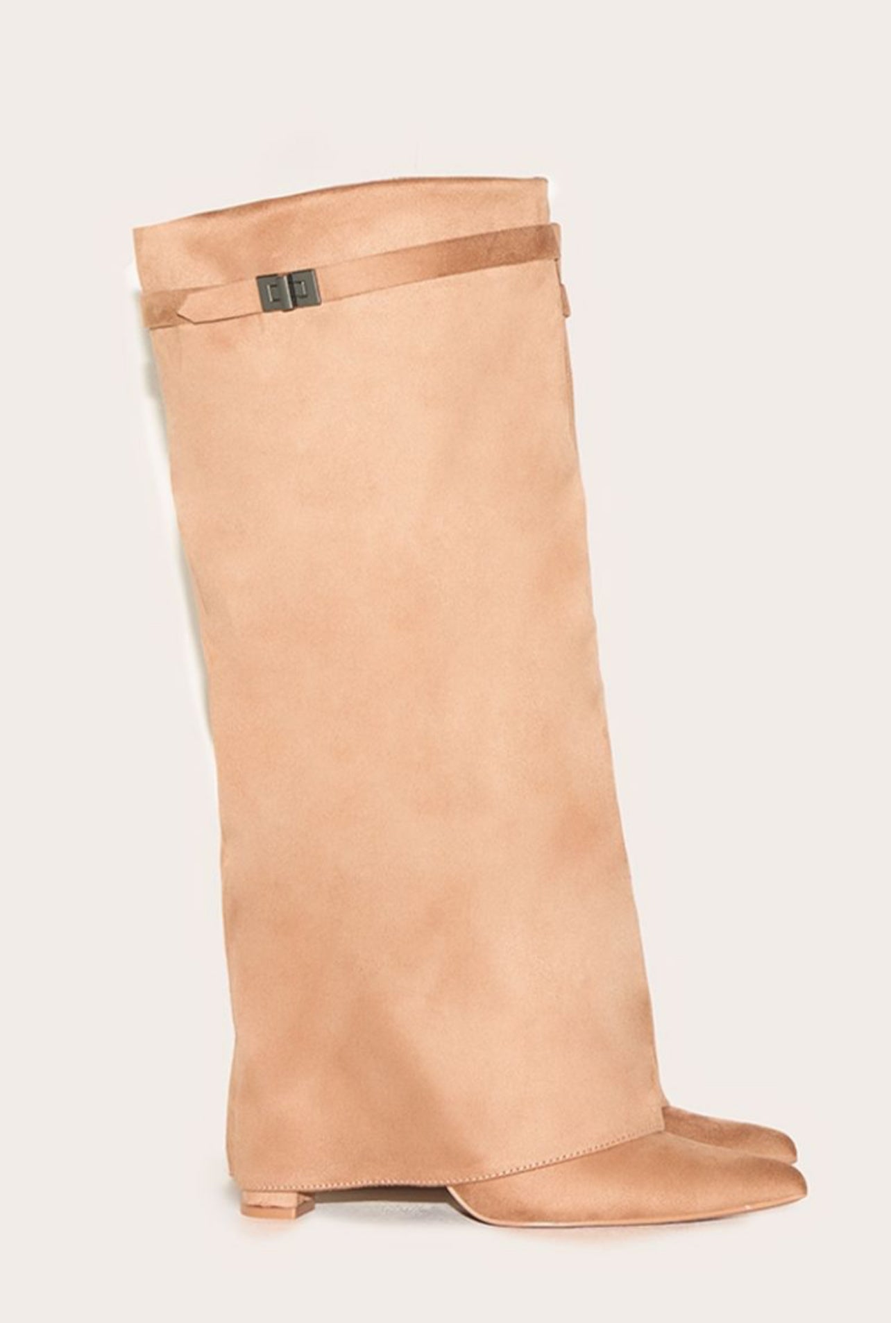 Brown Point Toe knee Block Heels Boot