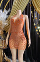 Orange Mini Dress-Embellished Dress