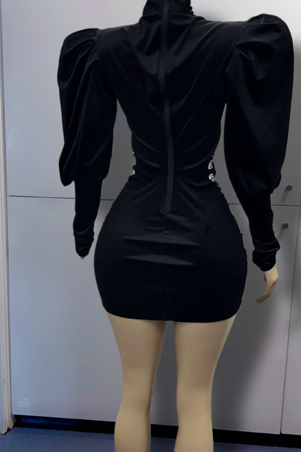 BLACK RHINESTONE EVENING DRESS