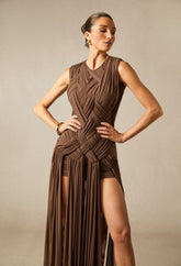 Sleeveless round neck maxi dress with braid detailing