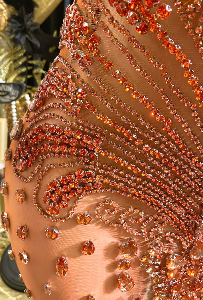 Orange Mini Dress-Embellished Dress