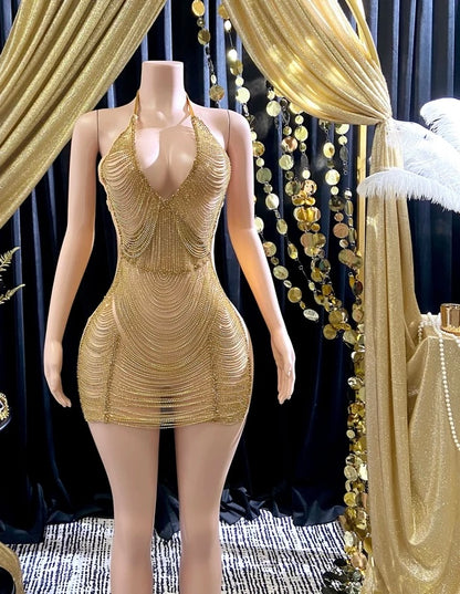 Glitter Mini Dress -Gold Glitter Dress