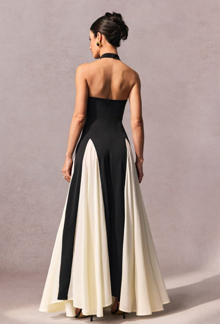 Halter neck strapless maxi dress with open back