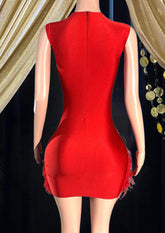 Close-up of a sparkling rhinestone mini dress with elegant rhinestones on the fabric