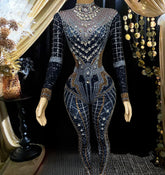 A stylish long sleeve diamante bodysuit showcasing elegant detailing and a flattering fit.