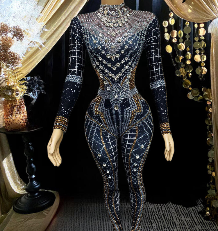 A stylish long sleeve diamante bodysuit showcasing elegant detailing and a flattering fit.